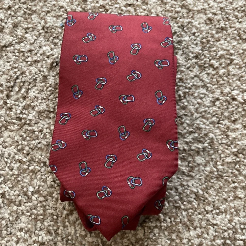 Vintage Chaps Ralph Lauren Red Tie Carabiner Print Novelty Silk Necktie Y2K 90s